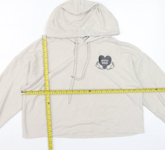Disney Women Beige Mickey Mouse Hooded Pullover Hoodie Size M
