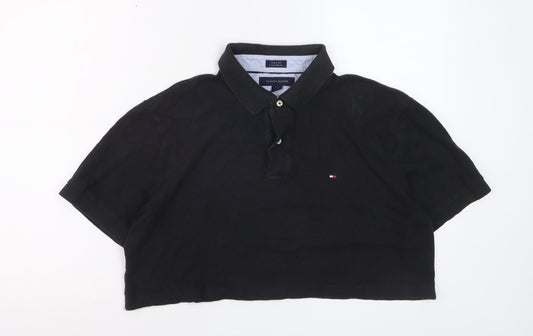 Tommy Hilfiger Women's Black Cropped Polo Shirt Size L