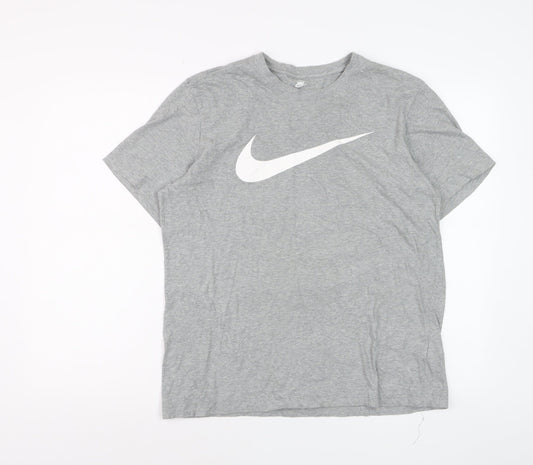 Nike Men's Grey Cotton Crew Neck Short Sleeve Sports T-Shirt M