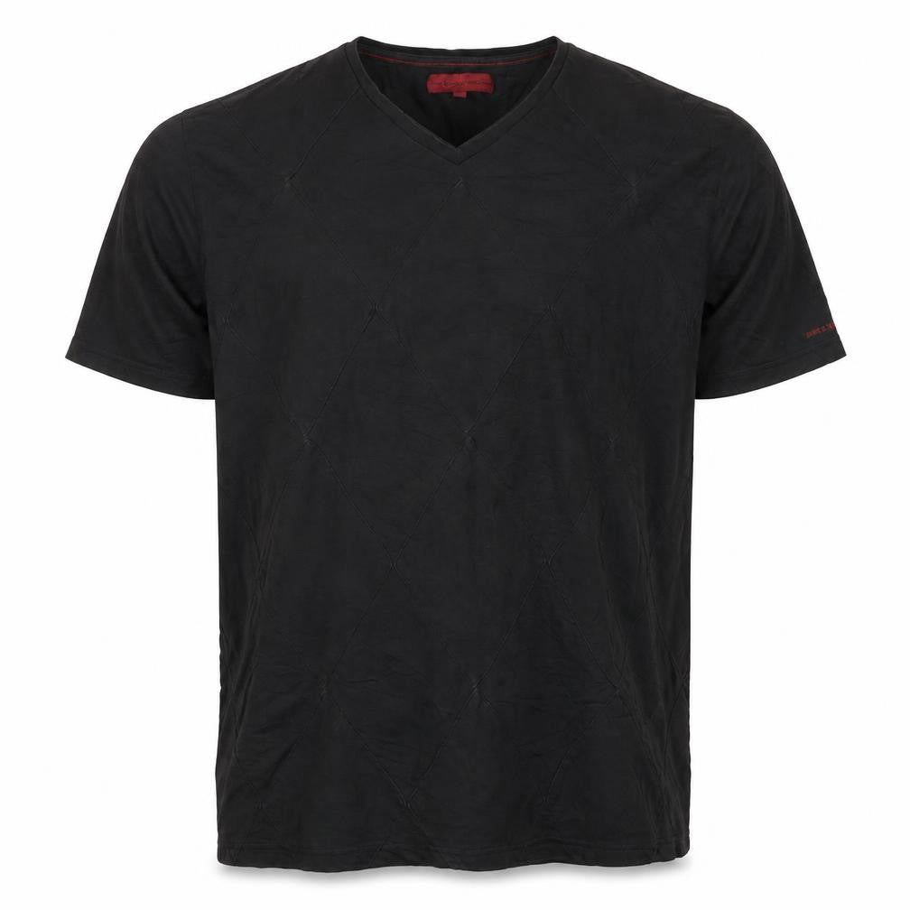 John Richmond Men Black L V-Neck Short Sleeve Cotton T-Shirt