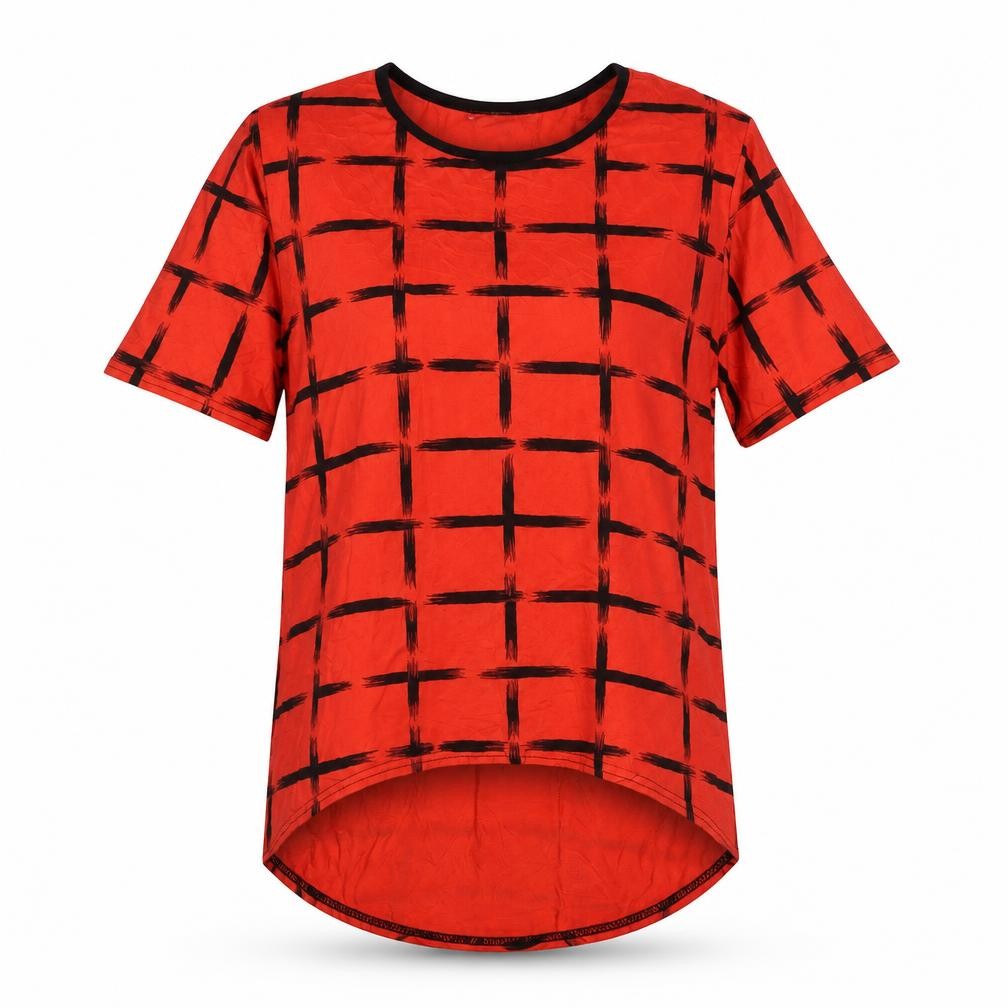 Miss Sexy Women’s Red Check Stretch Jersey T-Shirt M