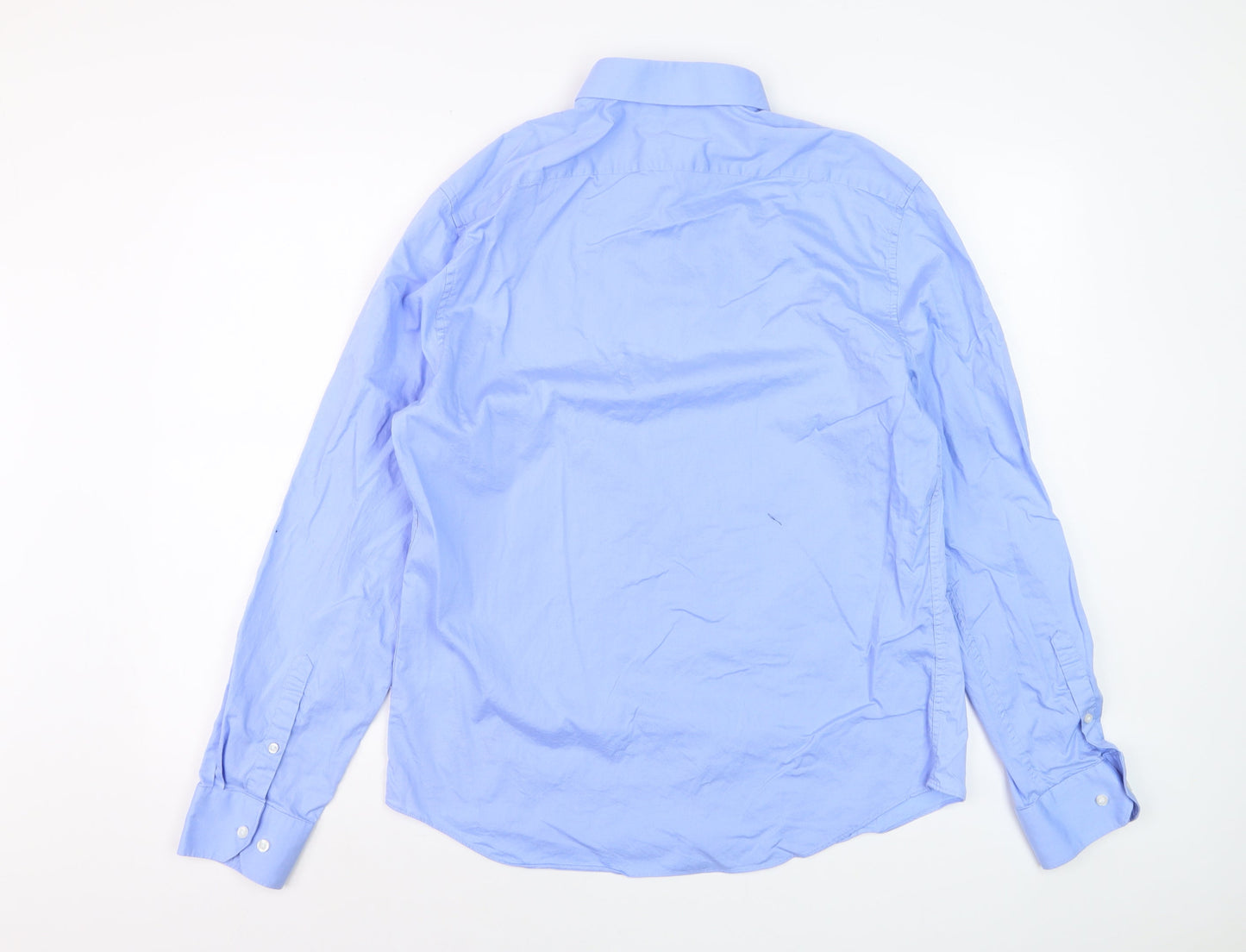 Marks and Spencer Men's Blue Cotton Long Sleeve Dress Shirt Medium