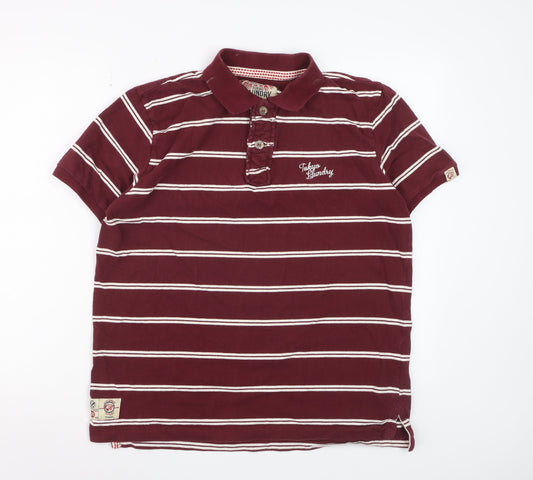 Tokyo Laundry Men's Red Striped Cotton Polo Shirt Size L