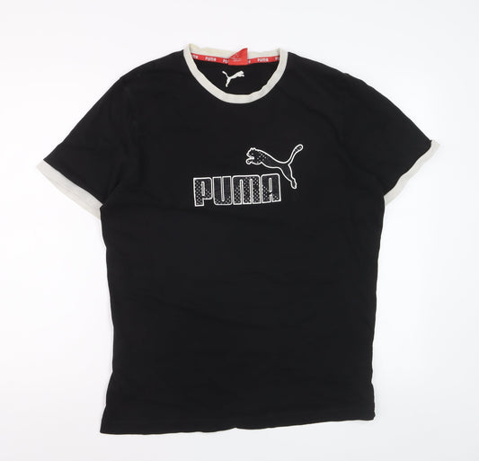 Puma Womens Black L Slim Fit Embroidered Logo Cotton T-Shirt