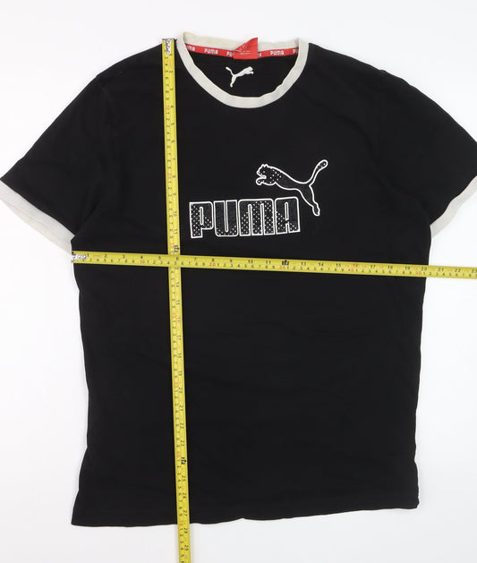 Puma Womens Black L Slim Fit Embroidered Logo Cotton T-Shirt