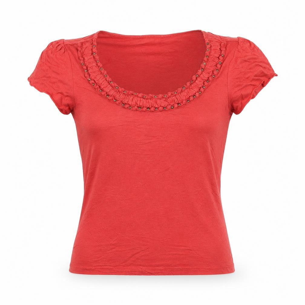 Marks & Spencer Per Una Red Beaded Scoop Neck Women's Size 14 T-Shirt