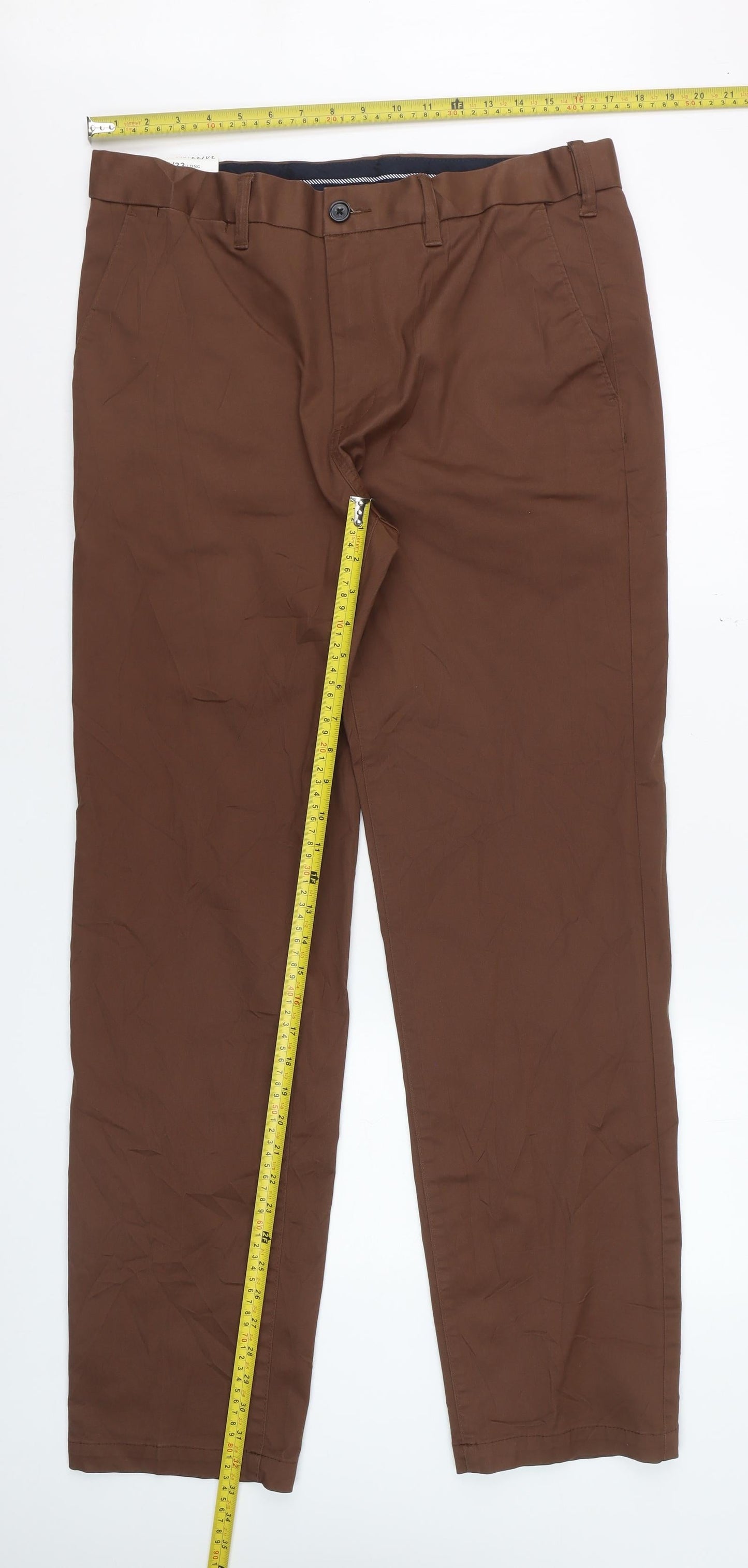 Marks and Spencer Men’s Brown Chino Trousers 34W 33L Regular Fit