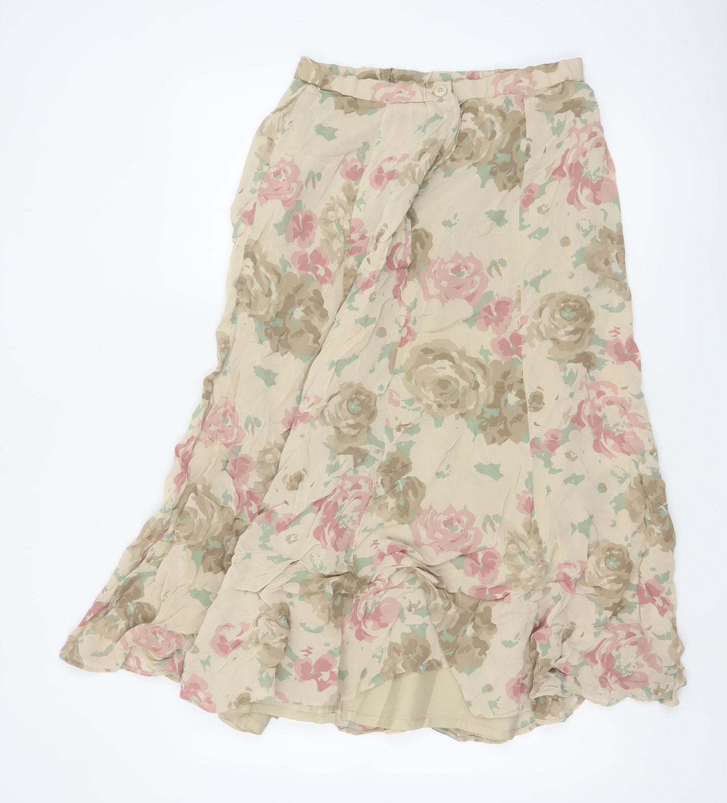 Gina Bacconi Women Beige Floral Midi A-Line Lightweight Skirt UK 14