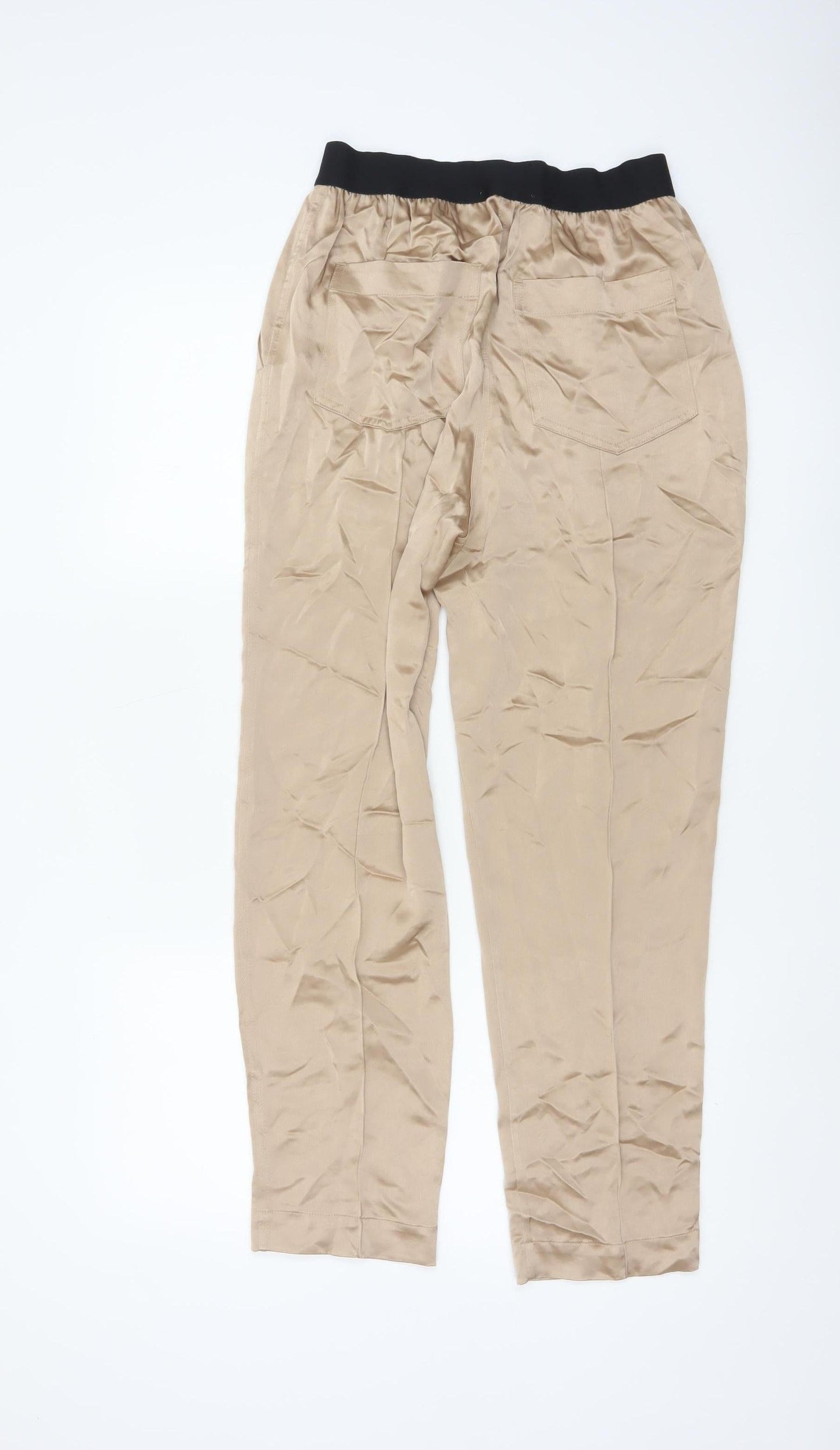 Reiss Women Beige Tapered Trousers UK 8 Acetate Blend Elastic Waist