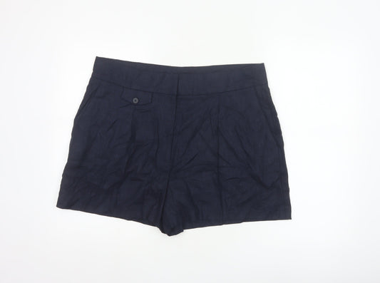 Marks & Spencer Womens Blue Linen Blend Chino Shorts Size 18