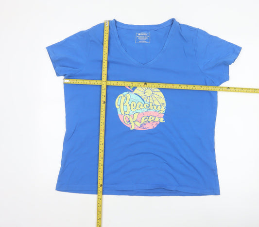 Mountain Warehouse Womens Blue V-Neck Beach Print Cotton T-Shirt Size 18