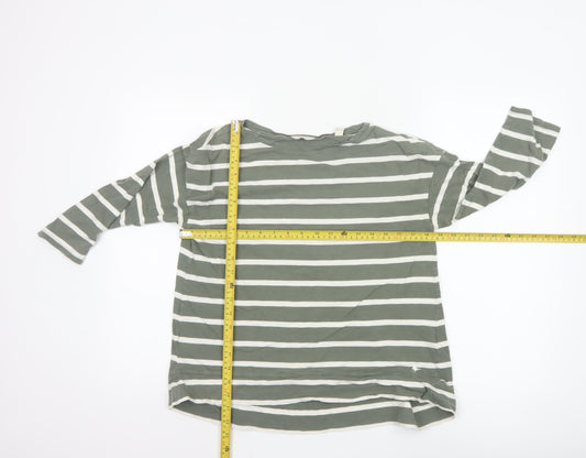 Jack Wills Women Green Striped 3/4 Sleeve Cotton T-Shirt UK 6