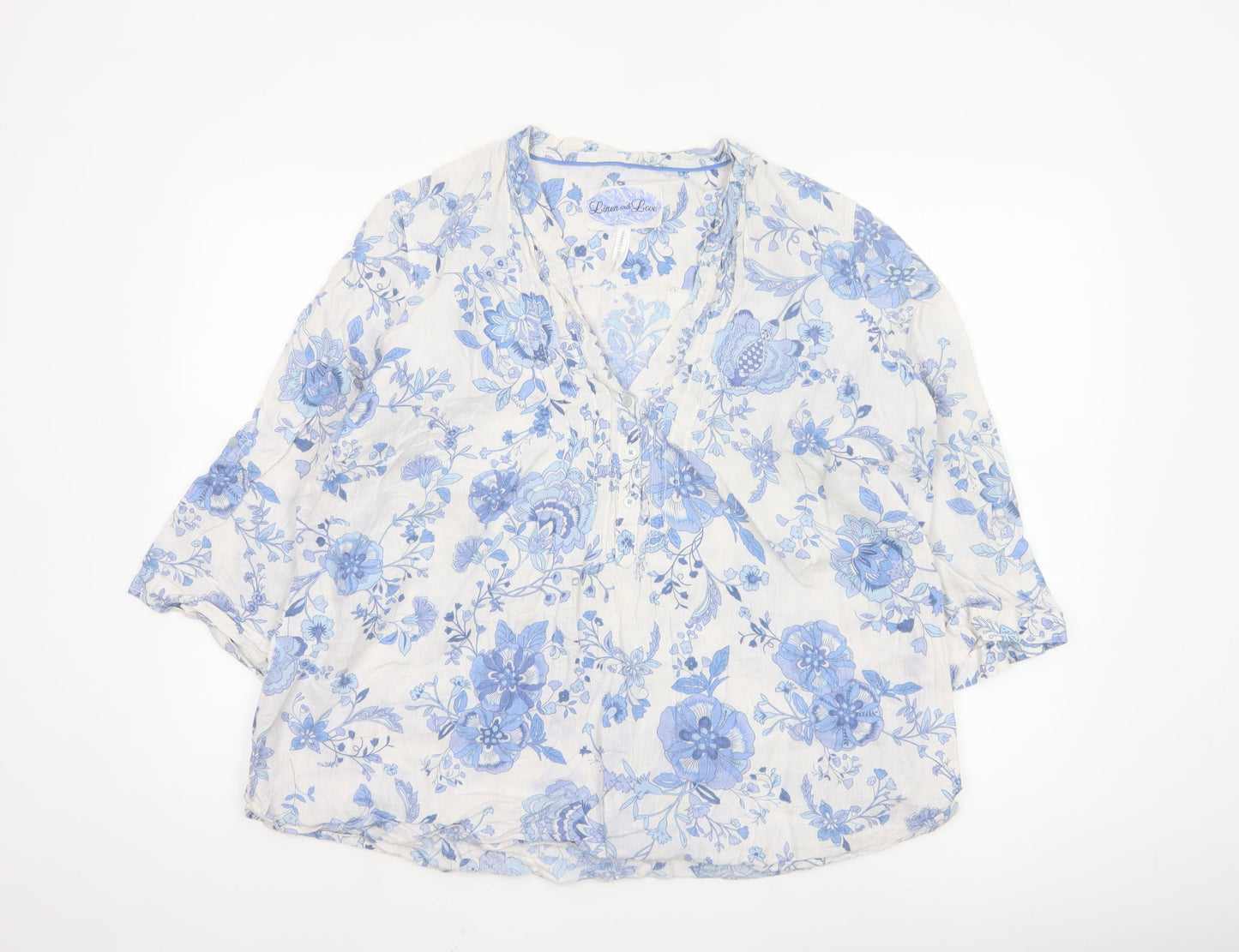 Marks and Spencer Women’s Blue Floral Linen Tunic Blouse UK 22