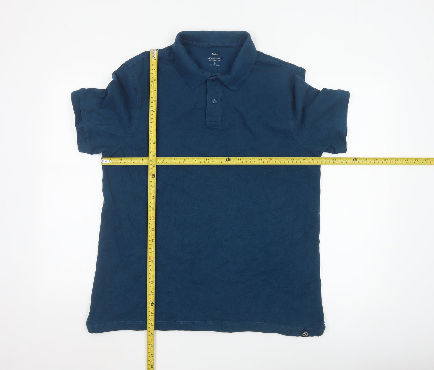Marks and Spencer Men's Blue Regular Fit Cotton Polo Shirt L
