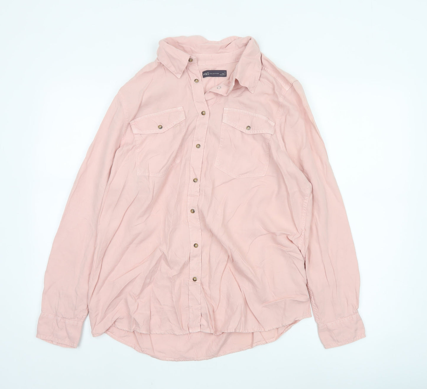 Marks and Spencer Women Pink Lyocell Button-Up Shirt Size 14