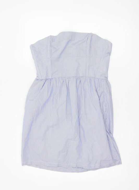 Jack Wills Women's Blue Striped Strapless Cotton Dress UK 14