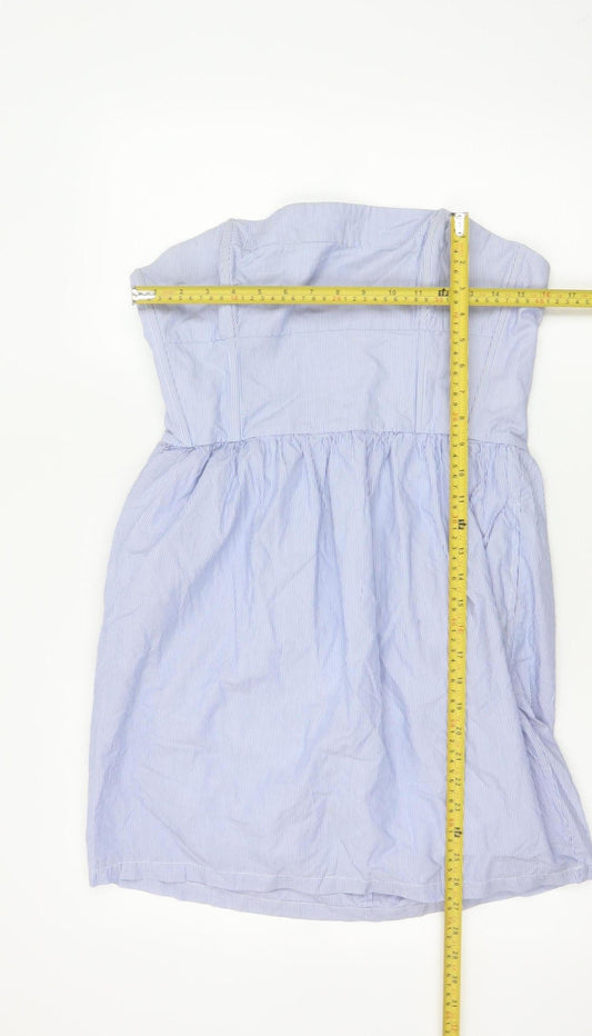 Jack Wills Women's Blue Striped Strapless Cotton Dress UK 14