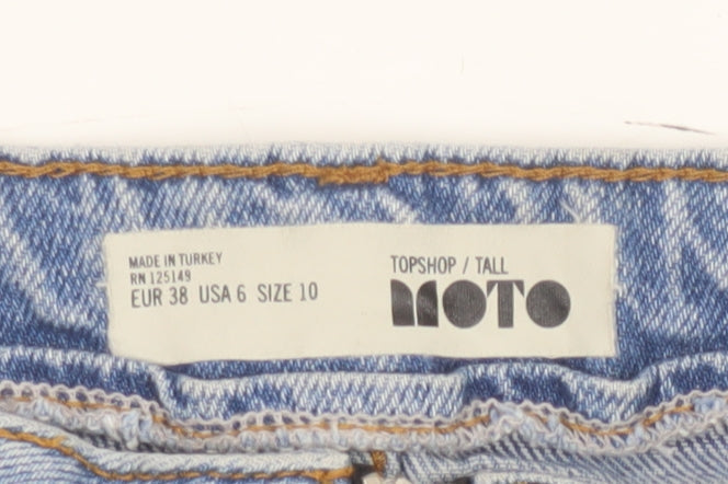 Topshop Women Blue Denim Zip Front Mini Skirt Size 10 Tall