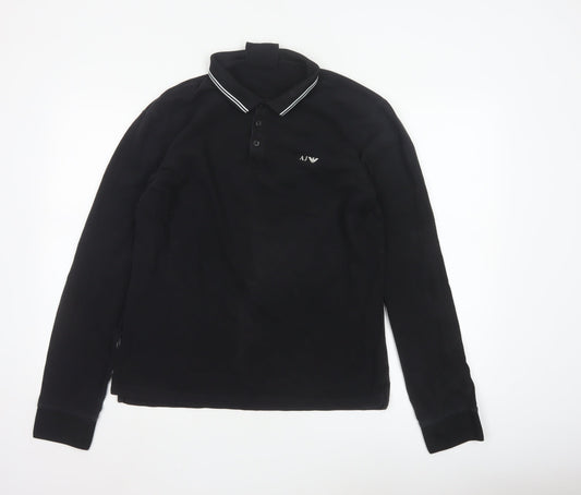 Armani Jeans Men's Black Long Sleeve Polo Shirt XL