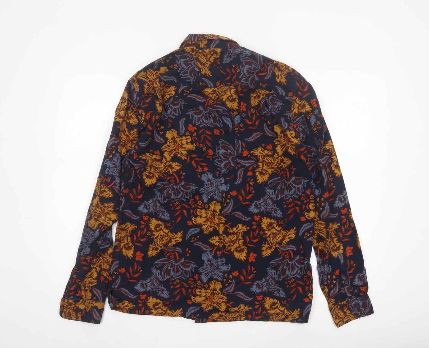 Topman Men's Navy Floral Long Sleeve Button-Up Shirt Size L