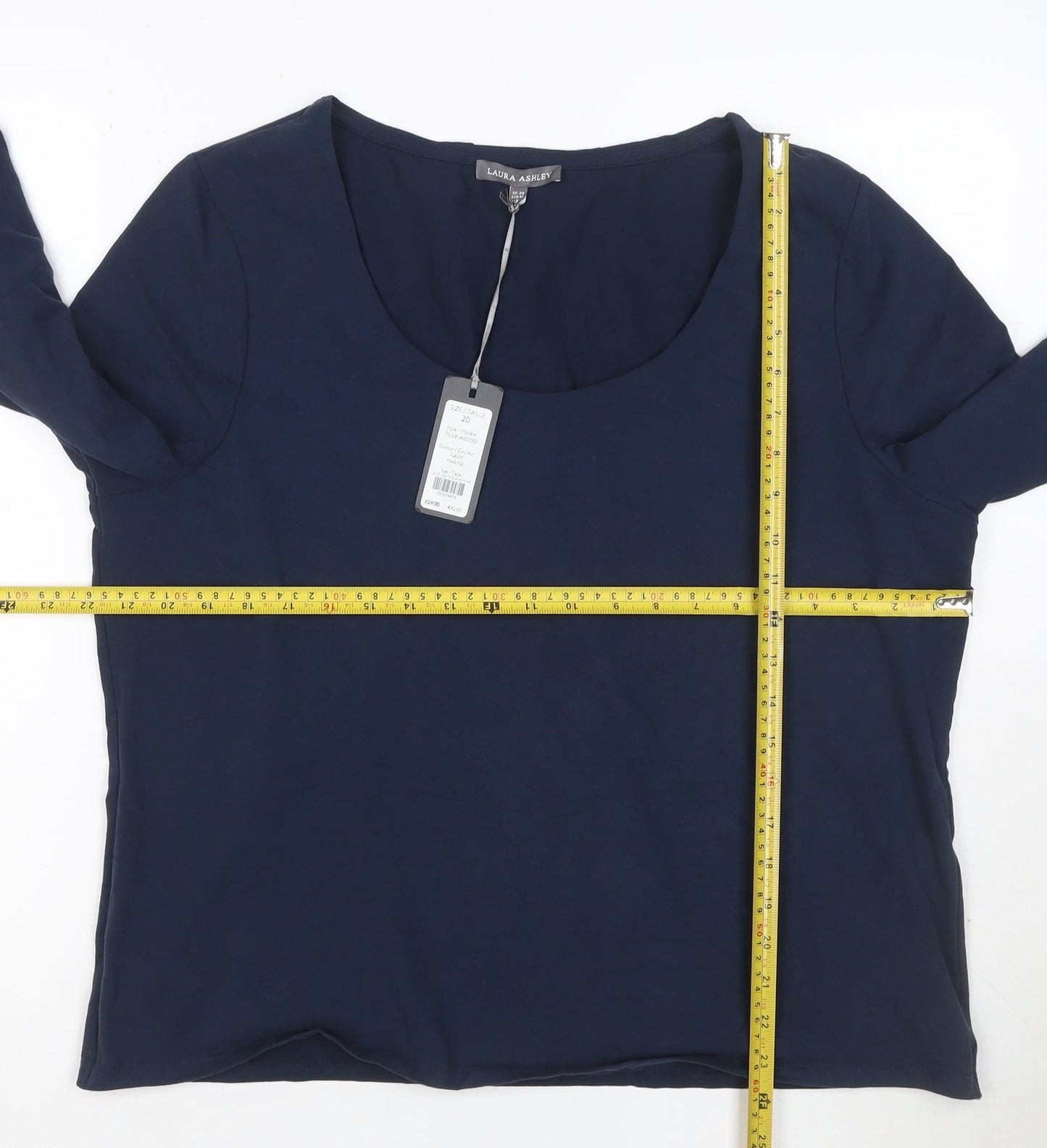 Laura Ashley Women's Blue 3/4 Sleeve Cotton Stretch Jersey Top UK 20
