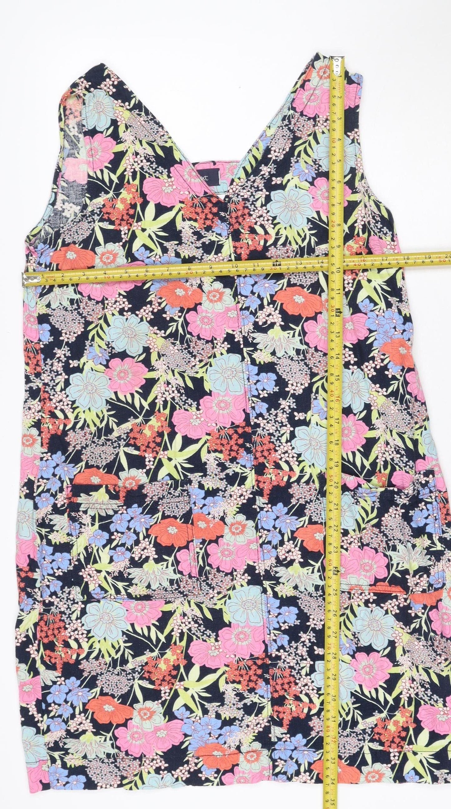 Next Women’s Multicoloured Floral Shift Dress Size 12 Sleeveless Linen Blend