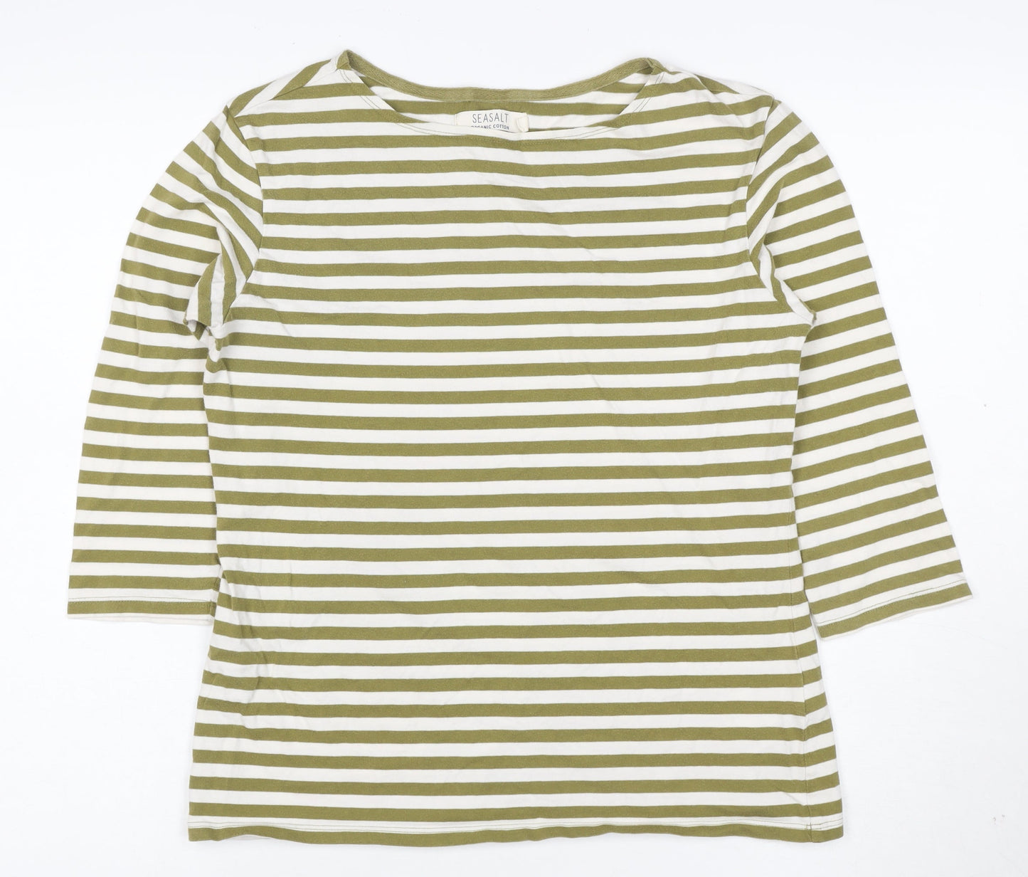 Seasalt Women’s Green Striped Organic Cotton 3/4 Sleeve Sailor Top Size 12