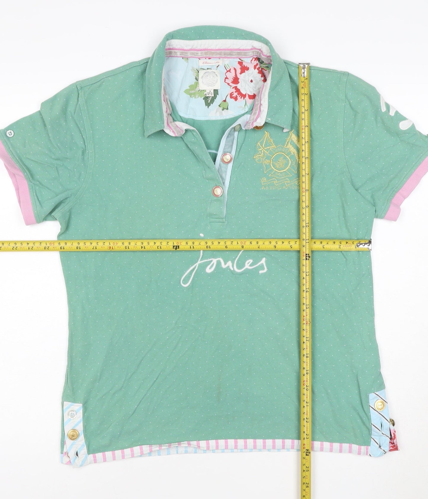 Joules Women's Green Polo Shirt Size 16 Classic Fit Cotton