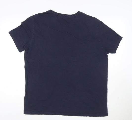 Polo Ralph Lauren Men's Navy Blue Cotton V-Neck T-Shirt L