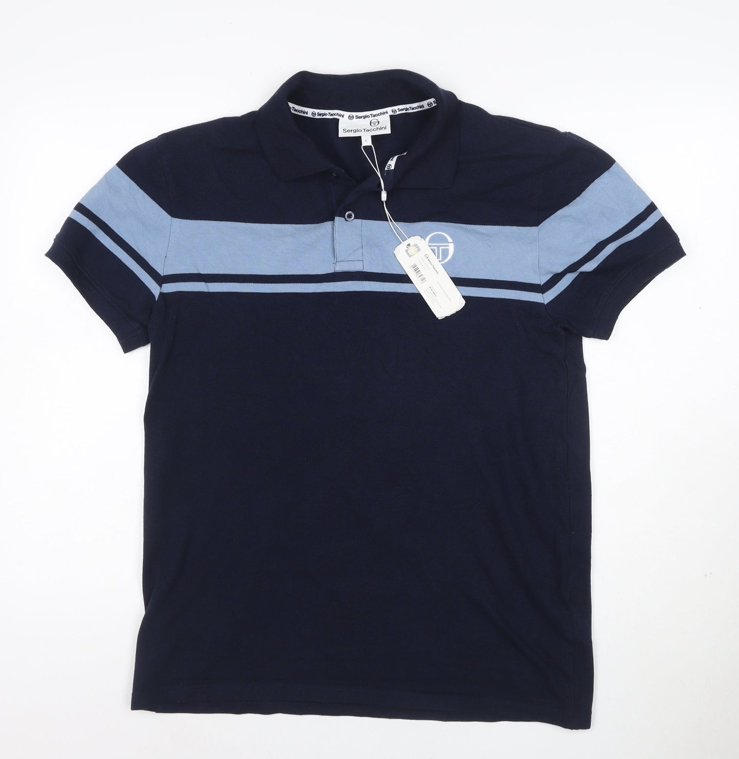 Sergio Tacchini Men's Blue Regular Fit Short Sleeve Polo L