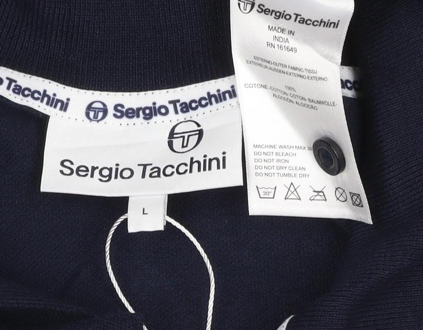 Sergio Tacchini Men's Blue Regular Fit Short Sleeve Polo L