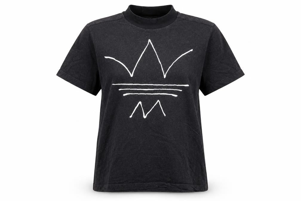 Front view of Adidas Women Black Short Sleeve Mock Neck Cotton T-Shirt, size 10