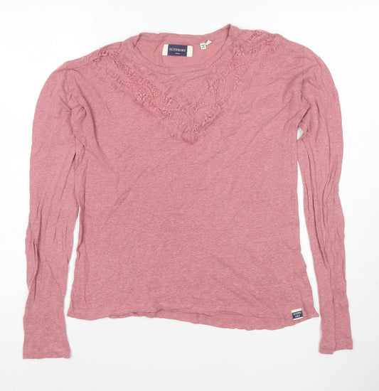 Superdry Womens Pink Long Sleeve Lace Jersey Top Size 10
