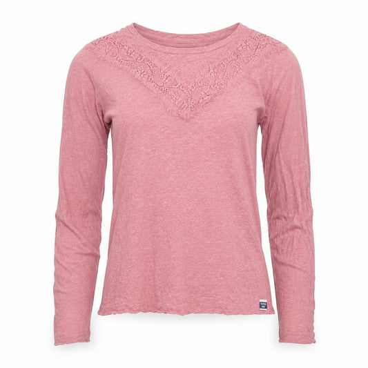 Superdry Womens Pink Long Sleeve Lace Jersey Top Size 10