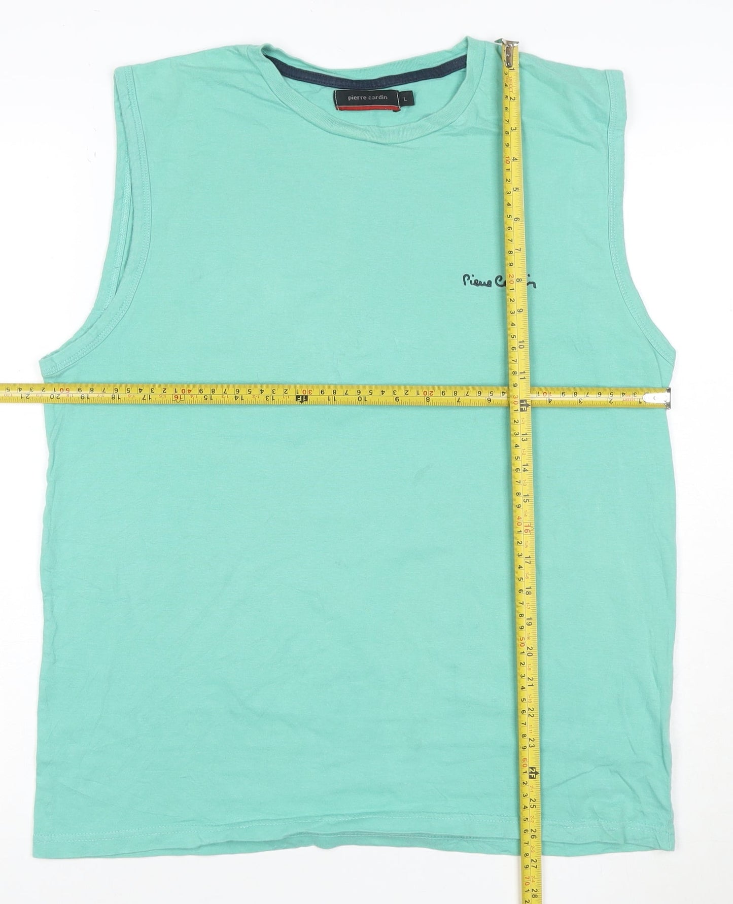 Pierre Cardin Men's Green Sleeveless Cotton Crew Neck T-Shirt Size L