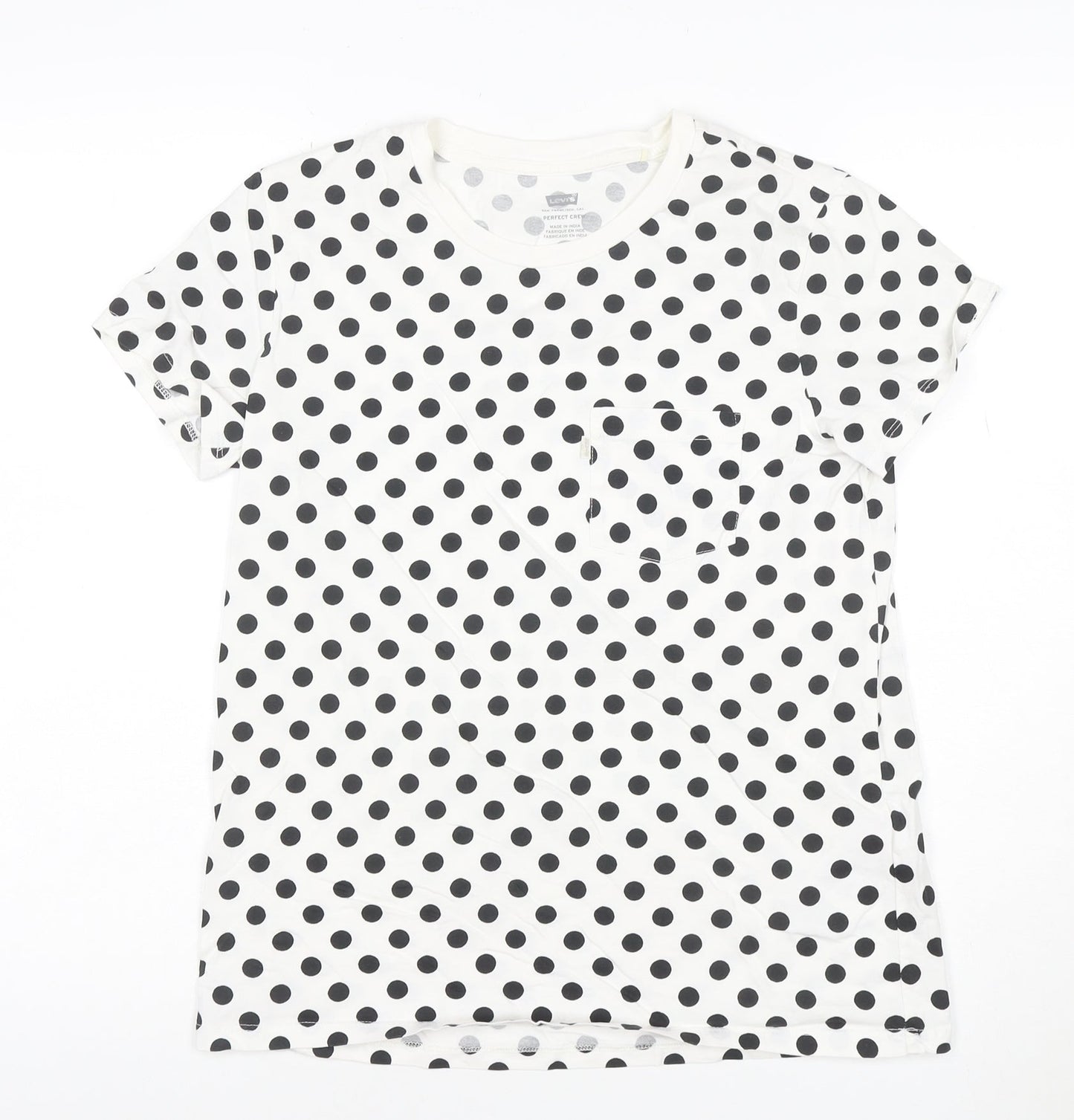 Levi's Women's White Polka Dot Cotton Crew Neck T-Shirt Size M