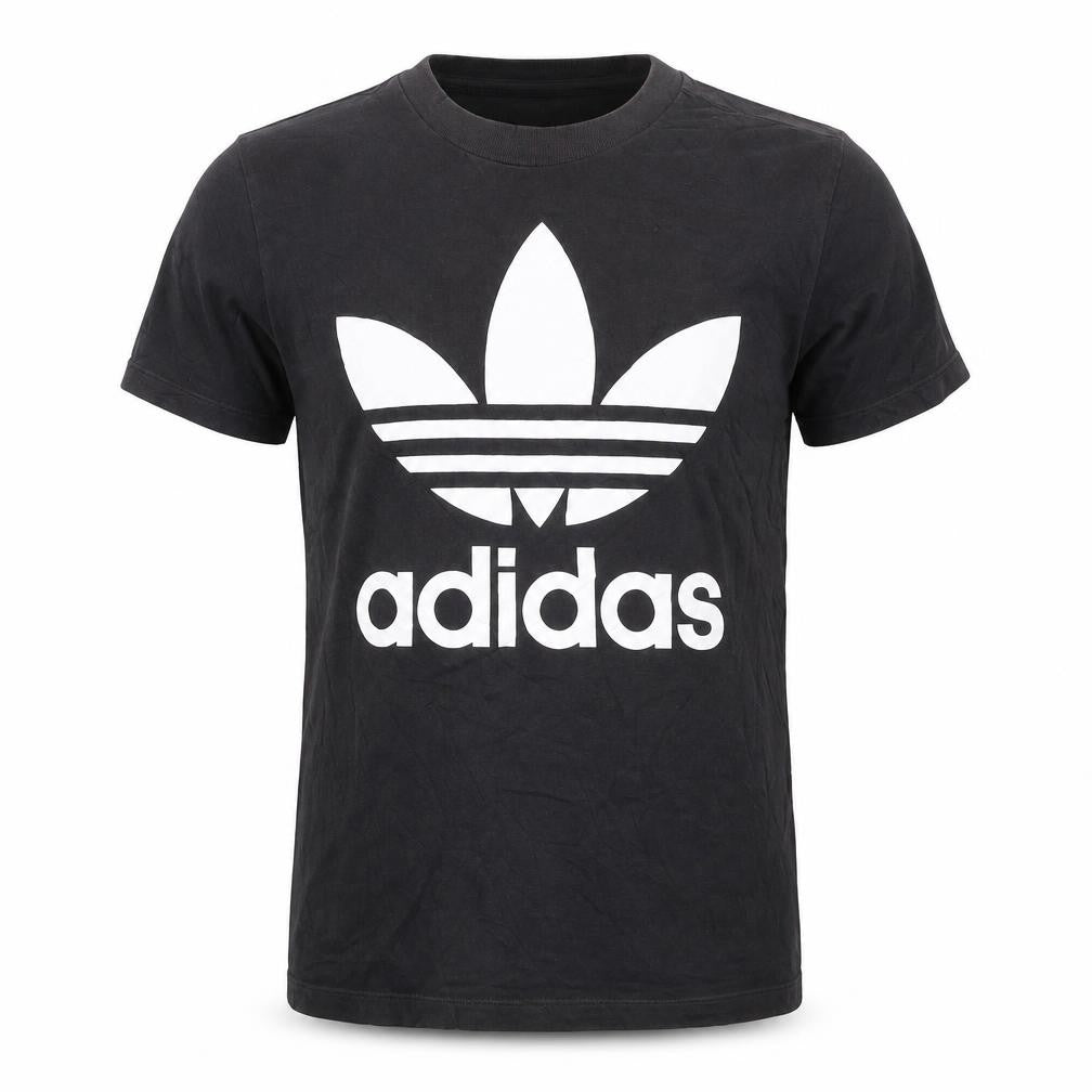 Front view of adidas Men Black Short Sleeve Cotton Crew Neck Graphic Logo T-Shirt S