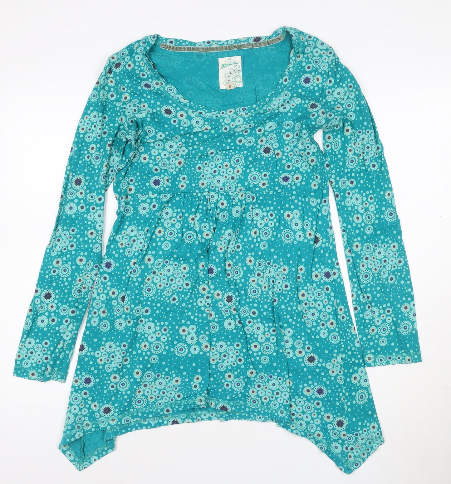 Mantaray Womens Blue Floral Tunic Long Sleeve Cotton Blouse Size 10
