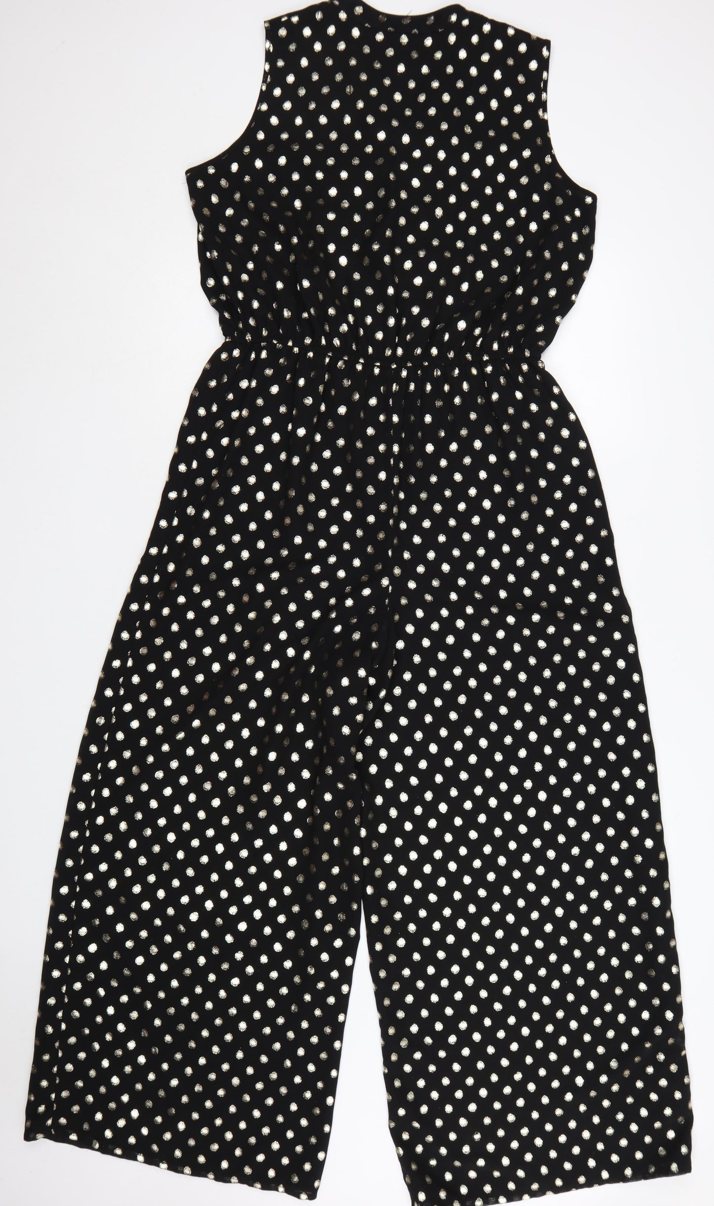 Roman Women’s Black Gold Polka Dot Sleeveless Jumpsuit Size 12