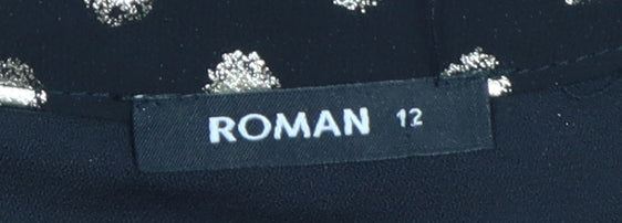 Roman Women’s Black Gold Polka Dot Sleeveless Jumpsuit Size 12