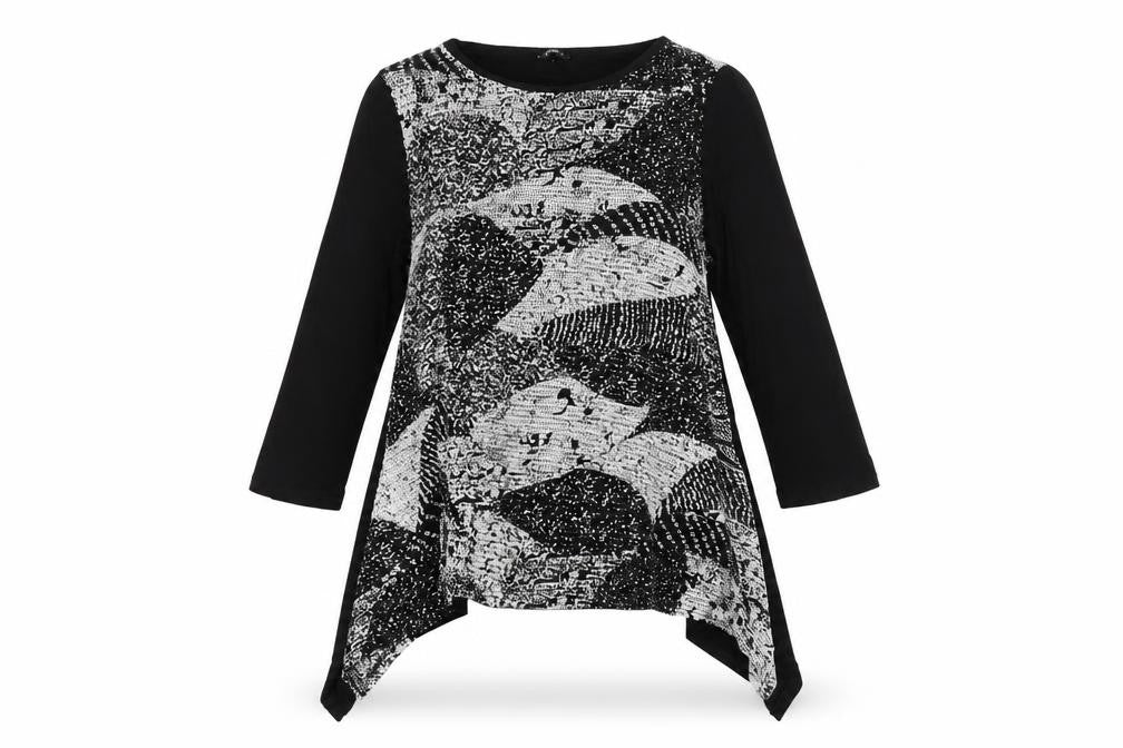 Roman Women's Black Geometric Tunic Blouse Size 18 3/4 Sleeve