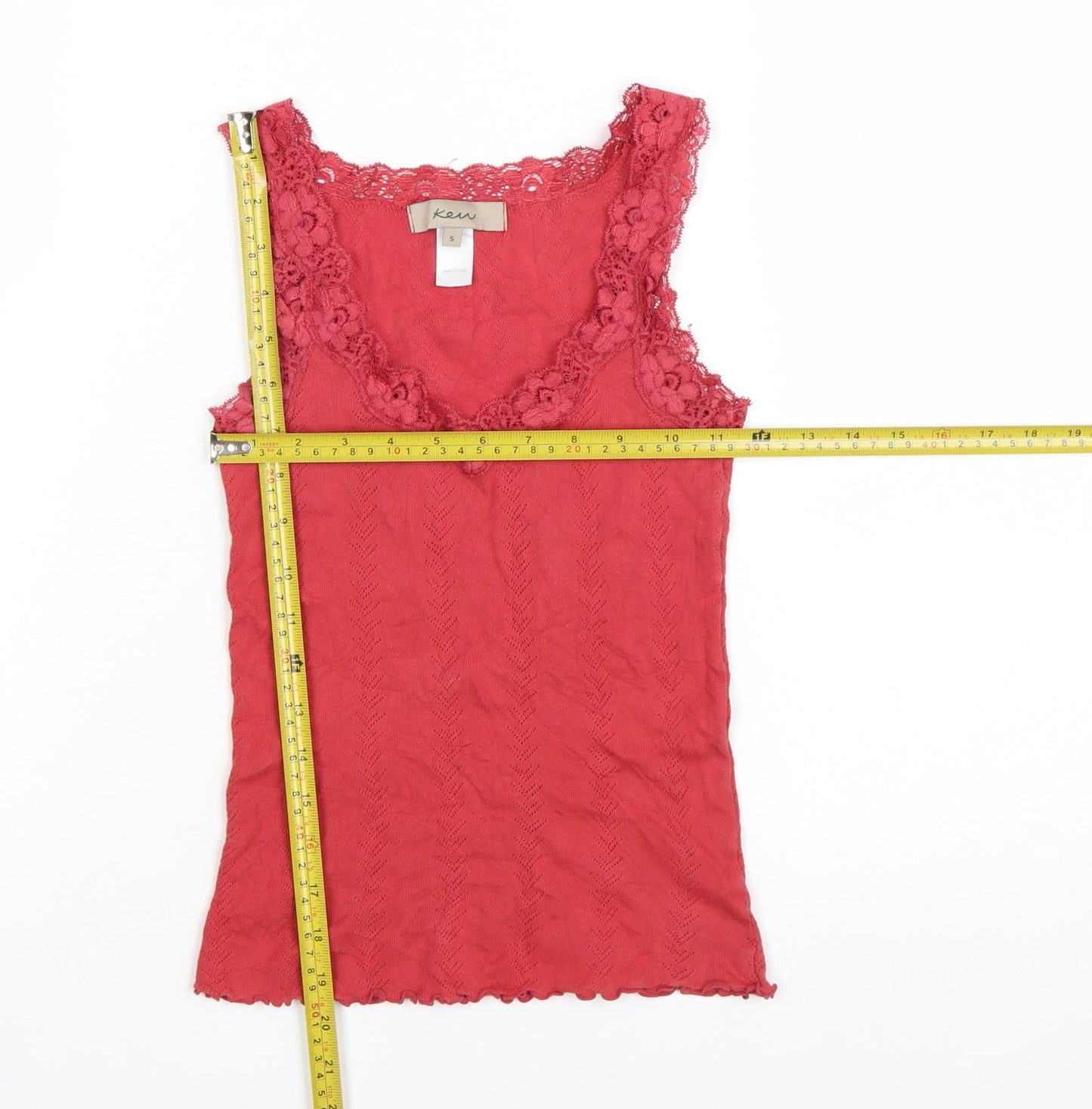 Kew Women's Red Cotton Lace Camisole Tank Top Size S