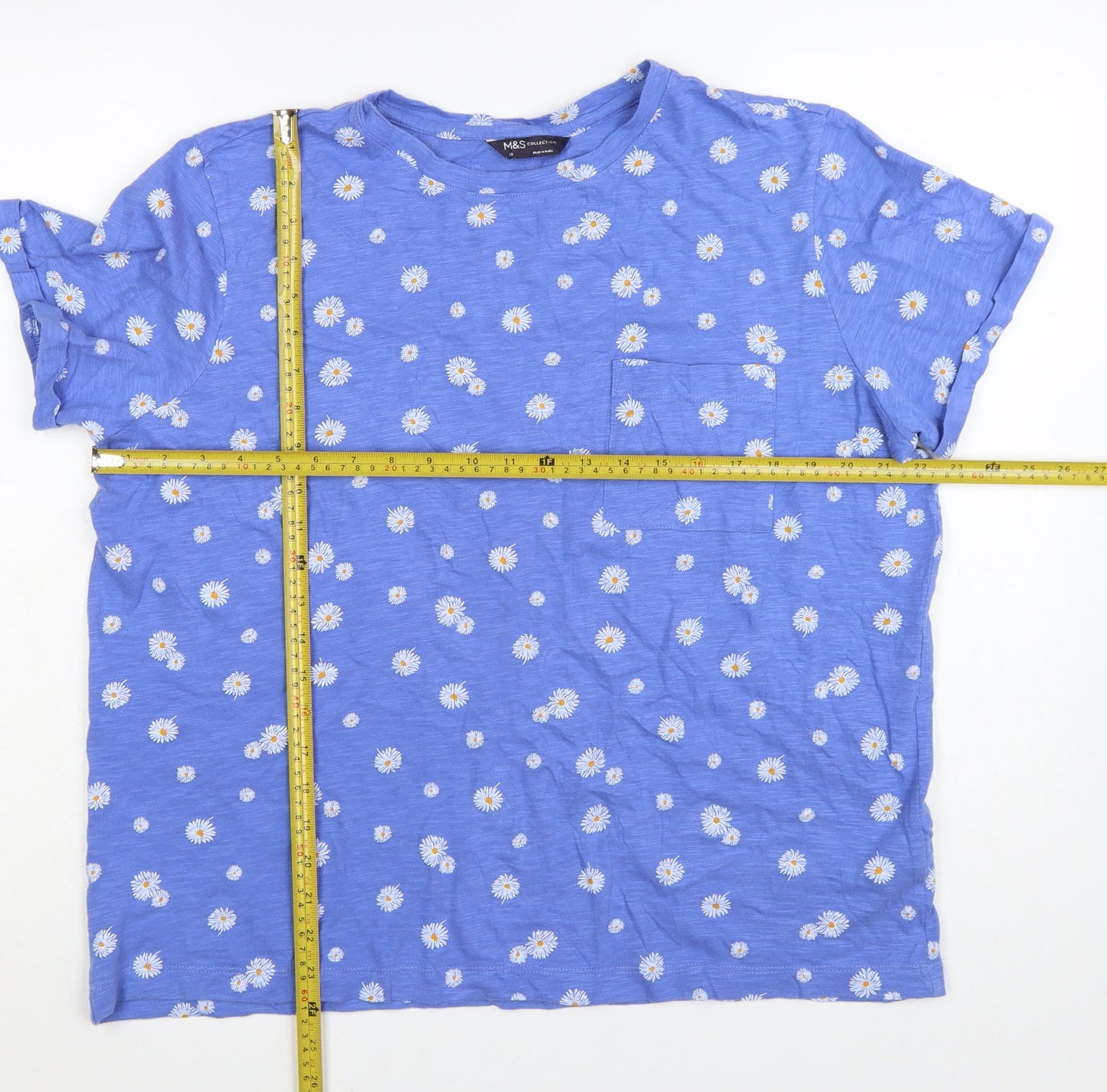 Marks and Spencer Women’s Blue Floral Cotton T-Shirt Size 14