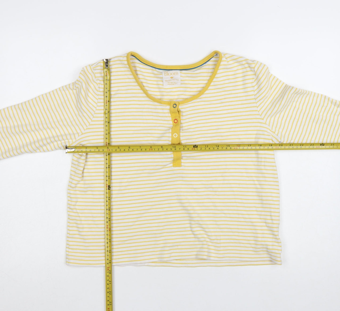 Frugi Women Yellow Striped Long Sleeve Henley Cotton Top Size 16