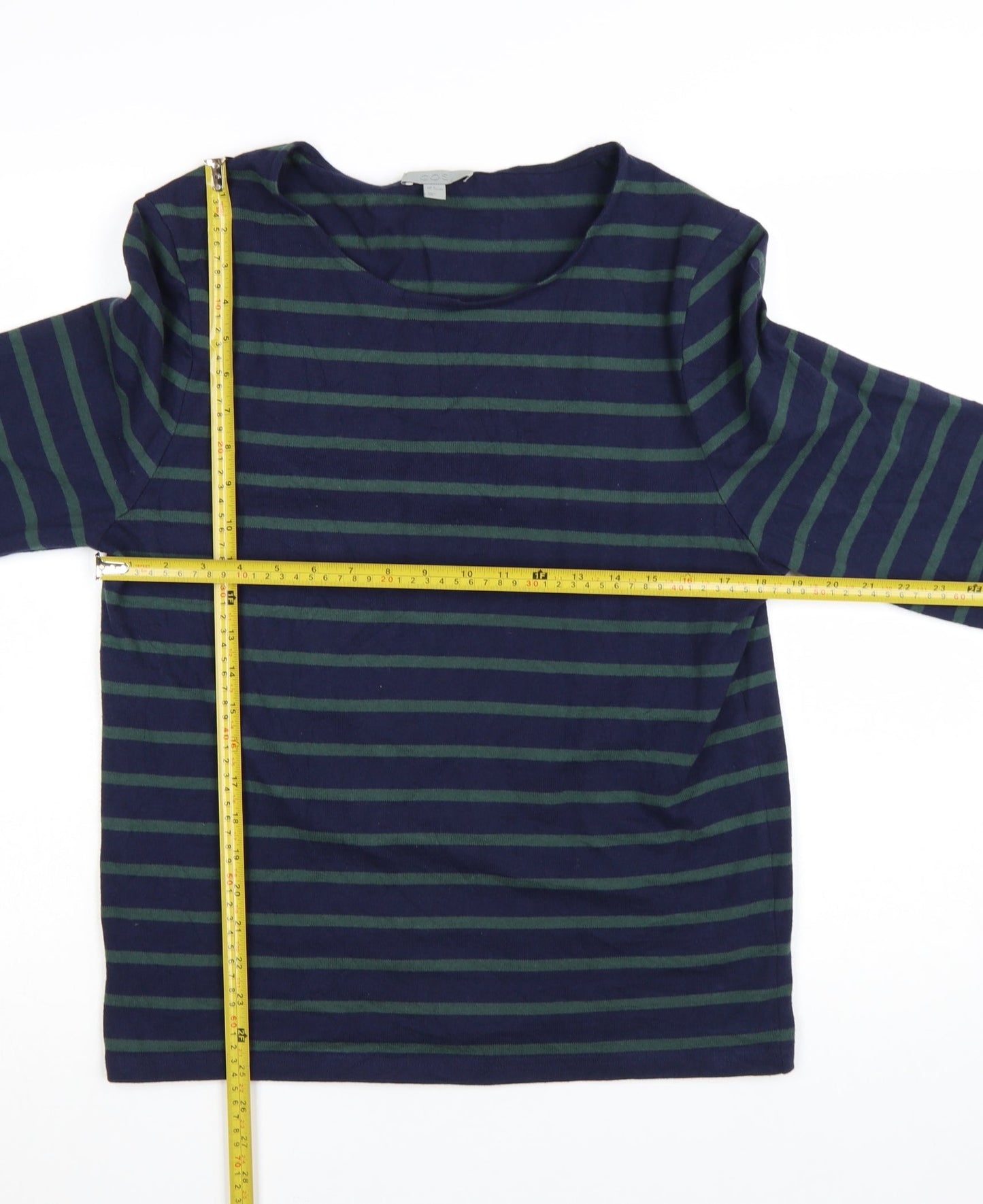 COS Men's Blue Striped Long Sleeve Cotton T-Shirt Size M
