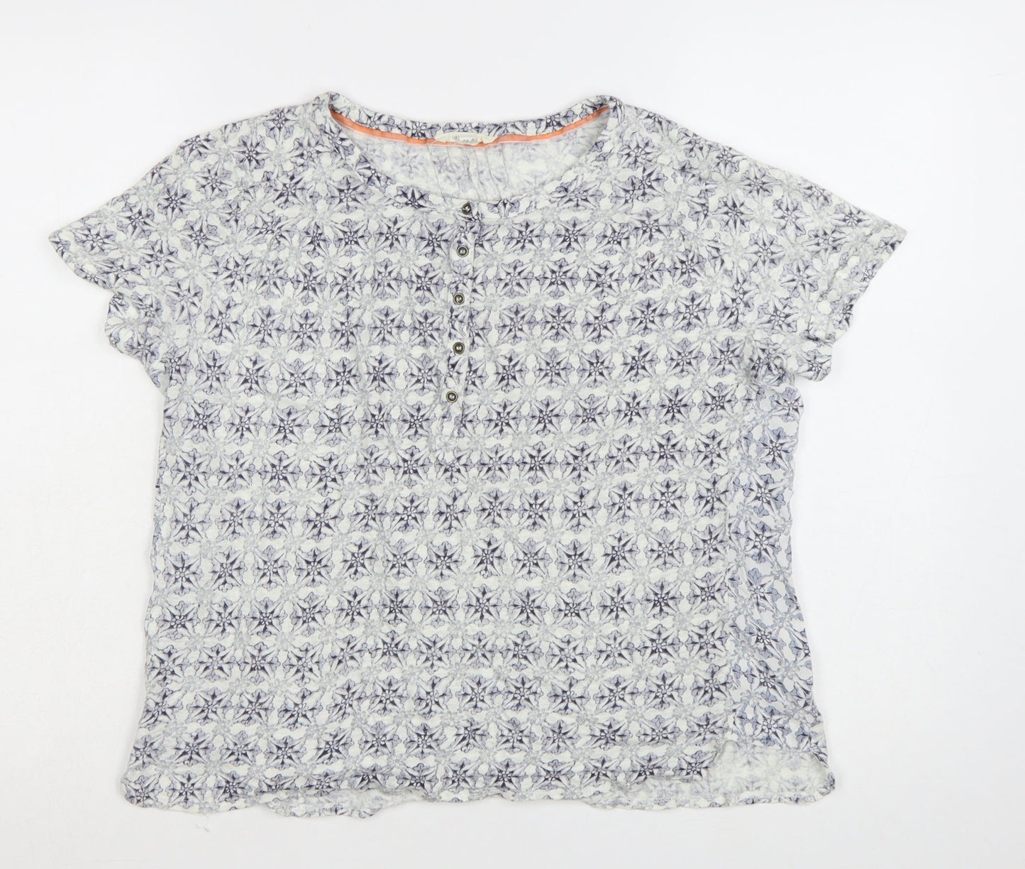 White Stuff Women Blue Floral Linen Button-Up Shirt UK 14