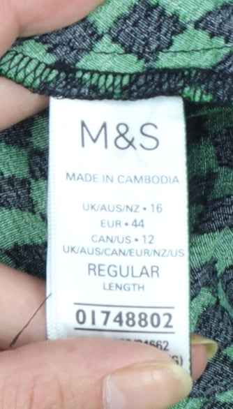 Marks and Spencer Women's Green Geometric Midi A-Line Dress Size 16
