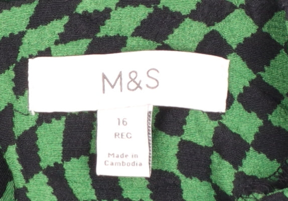 Marks and Spencer Women's Green Geometric Midi A-Line Dress Size 16
