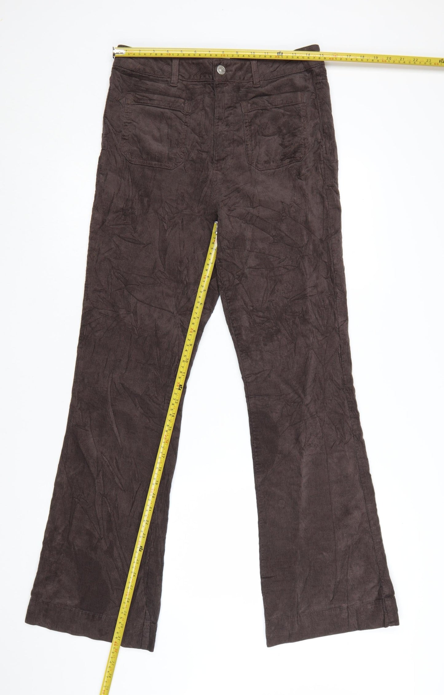 Marks and Spencer Women Brown Corduroy Flared Trousers Size 12 Long