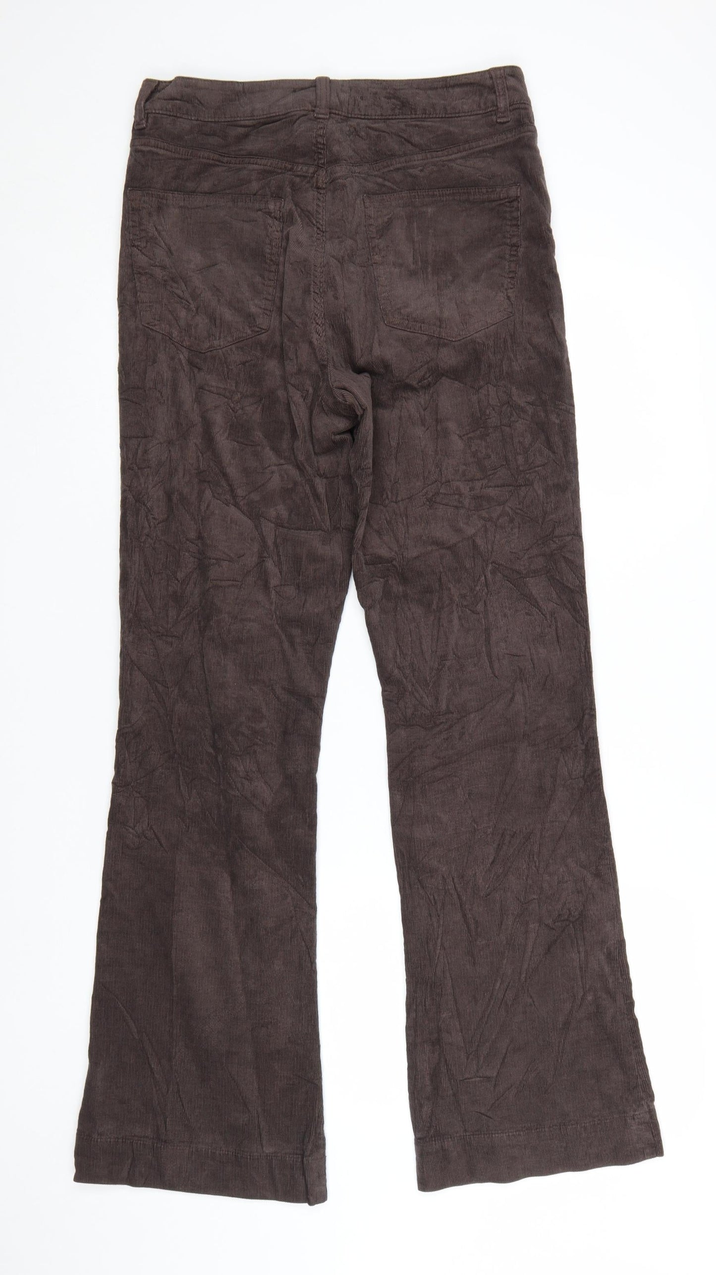Marks and Spencer Women Brown Corduroy Flared Trousers Size 12 Long